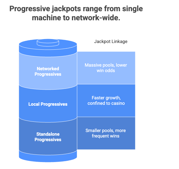 progressive jackpot range from single machine to network-wide